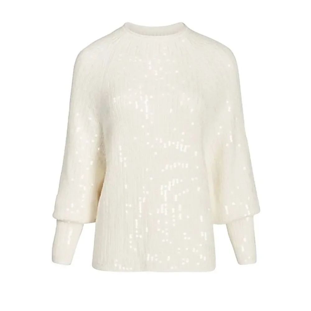 Express Batwing Sequin Sweater Women's XS Ivory Sparkle Holiday Party